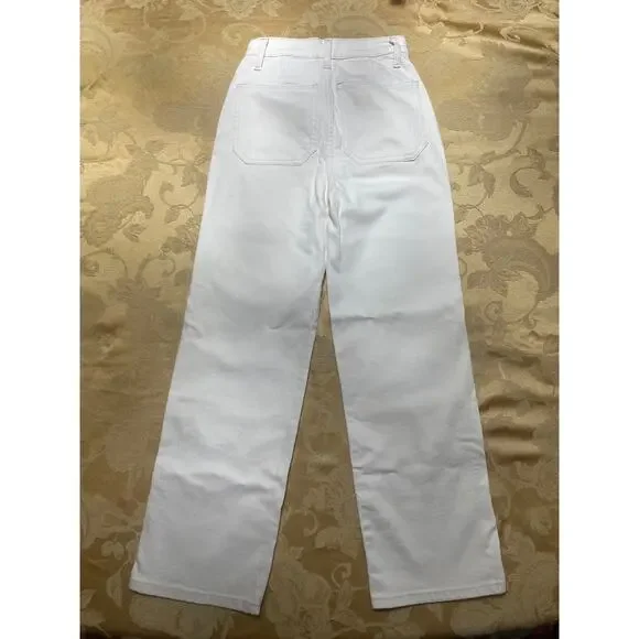 Reformation Size 23 Womens Jeans White Alyssa Stretch HighRise Wide Leg Cropped - Picture 2 of 12